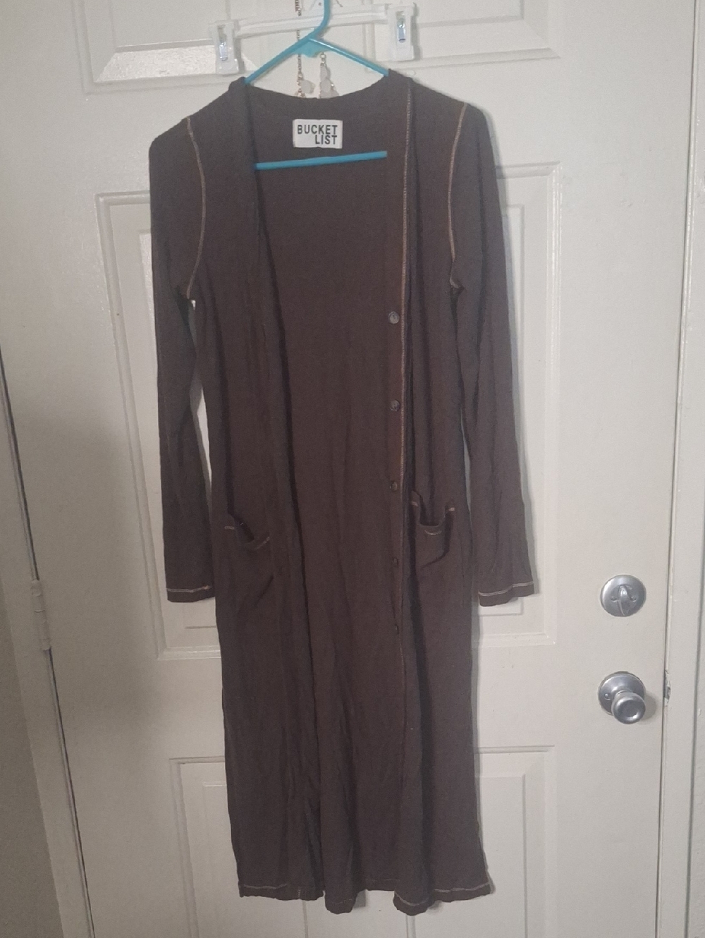 BUCKETLIST Brown Long Button-Front Cardigan